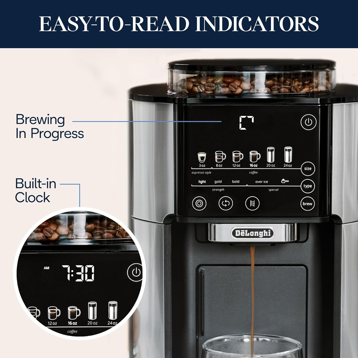 De'Longhi True Brew – Coffee Maker with Built-in Grinder, Hot or Iced