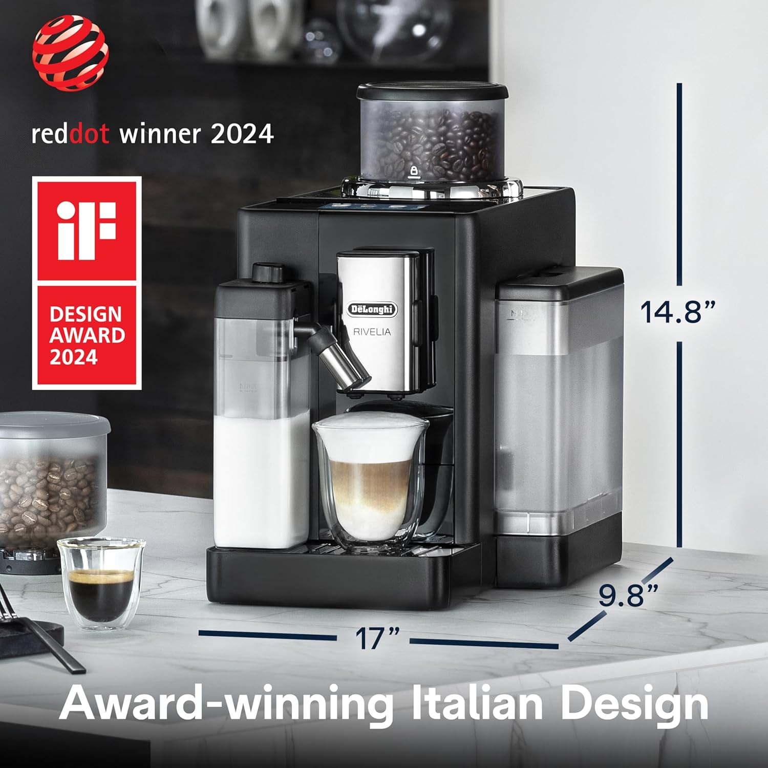 De'Longhi Rivelia: Automatic Espresso Machine with Grinder & Milk Frother